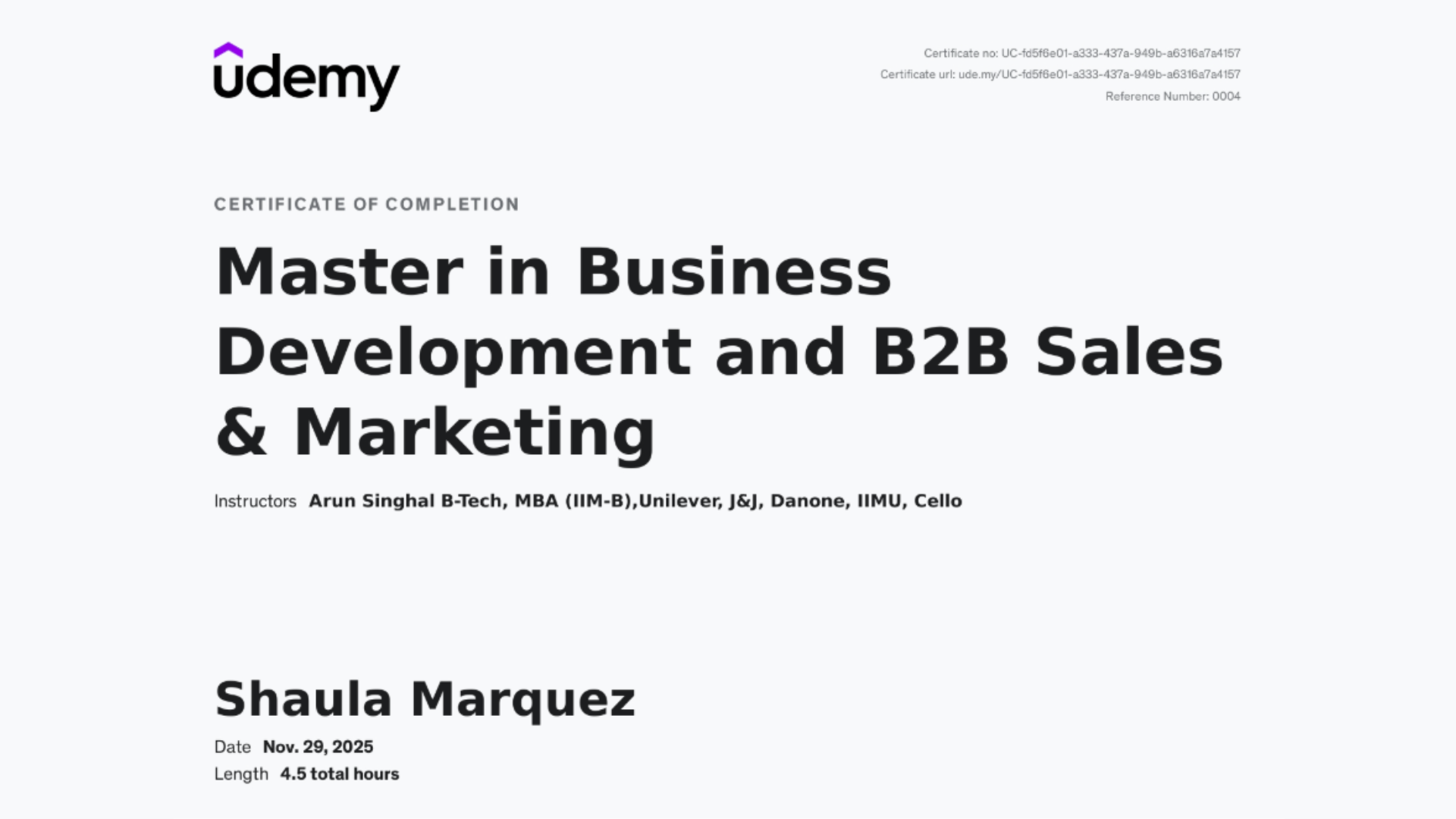 Master in Business Certification